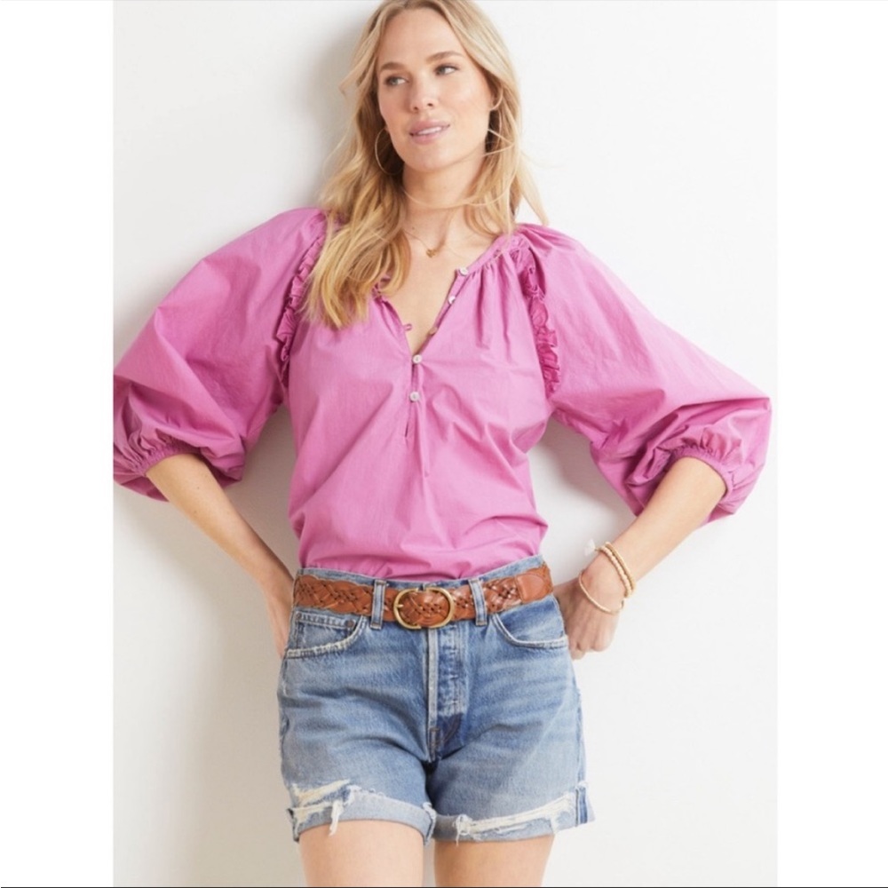 Cleobella Jess Purple Ruffle Puff Sleeve Button Blouse